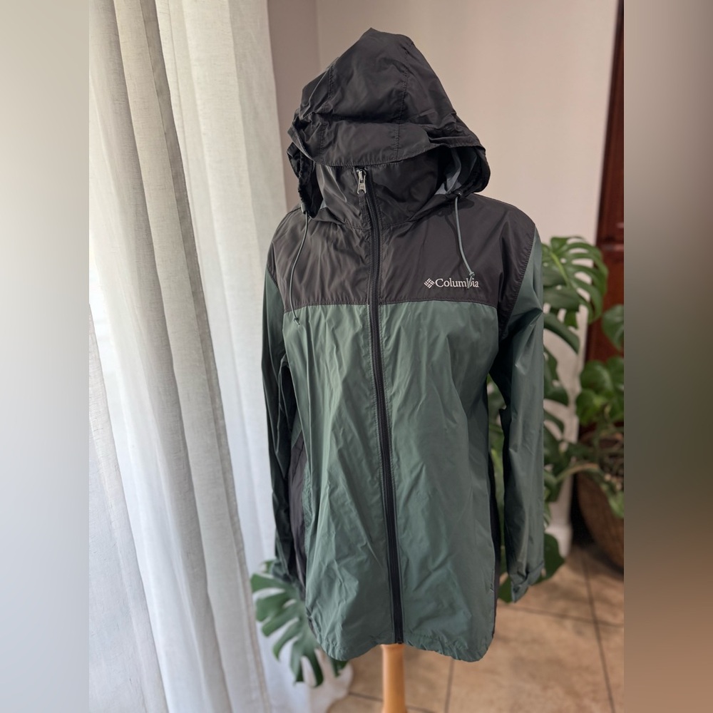 Columbia Men’s Medium‎ Green & Black Hooded Rain Jacket Windbreaker Lightweight